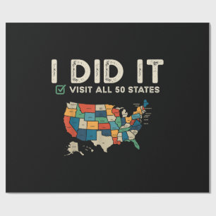 Papier Cadeau Visité les 50 États américains - Carte de voyage U
