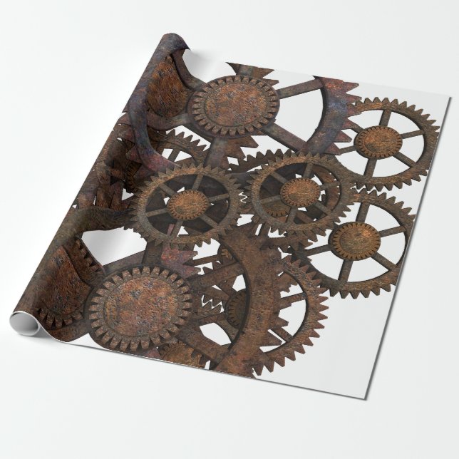 Papier Cadeau Vitesses rouillées en métal de Steampunk (Déroulé)