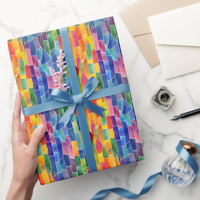 Papier Cadeau Vitrail arc-en-ciel aquarelle (Cadeaux)