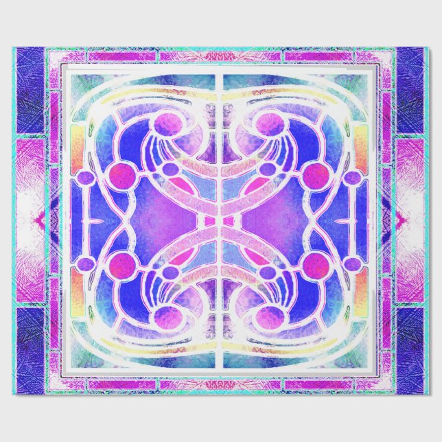 Papier Cadeau Vitrail de cathédrale en lilas et rose (Plat)