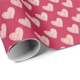 Papier Cadeau Viva Magenta Scribbled Valentine's Day Hearts