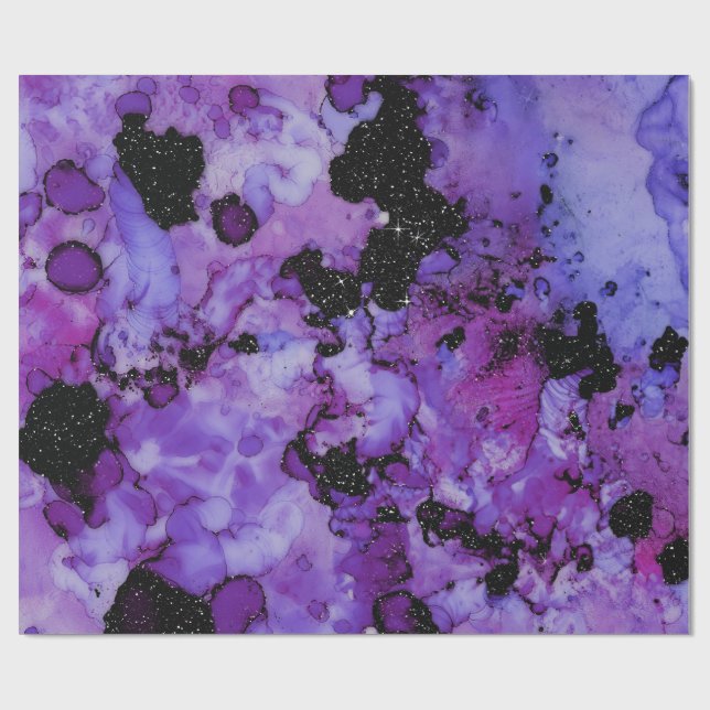 Papier Cadeau Vivid brillant noir et pourpre éclaboussure d'encr (Plat)