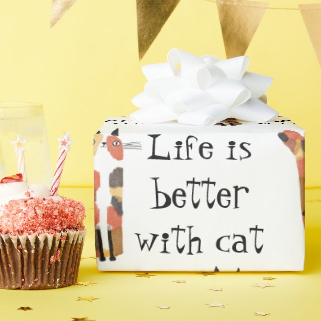 Papier Cadeau Vivre mieux avec le chat (Fête d'anniversaire)