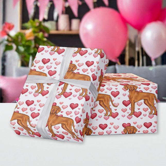 Papier Cadeau Vizsla Chien Aimer Avec Motif Coeurs Rouge Et Rose (Créateur téléchargé)