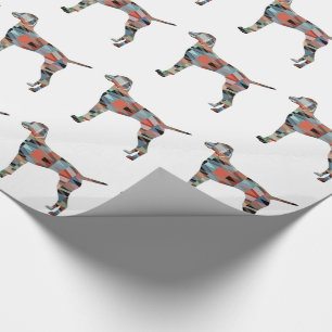 Papier Cadeau Vizsla Chien Motif géométrique Silhouette Plaid