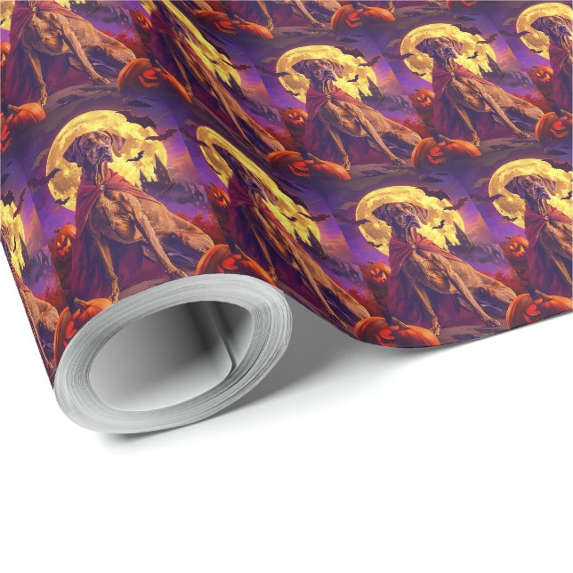 Papier Cadeau Vizsla Vampire Citrouilles Halloween Épouvantable (Coin rond)