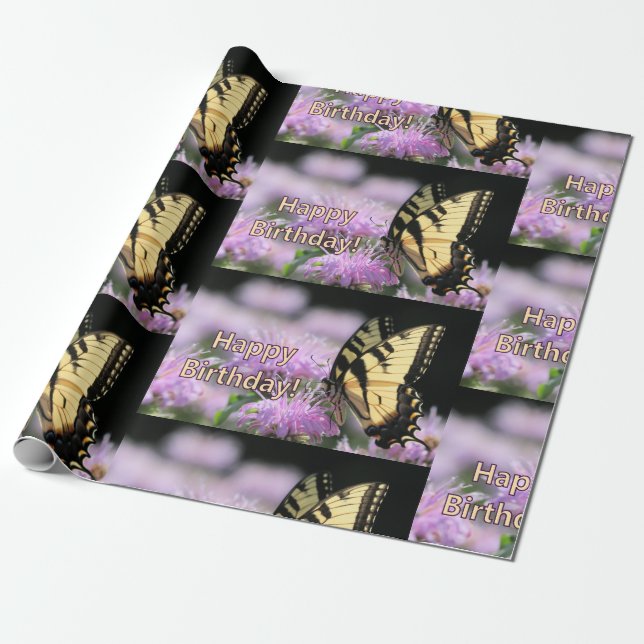 Papier Cadeau Vœux d'anniversaire de papillon à queue swallowtai (Déroulé)