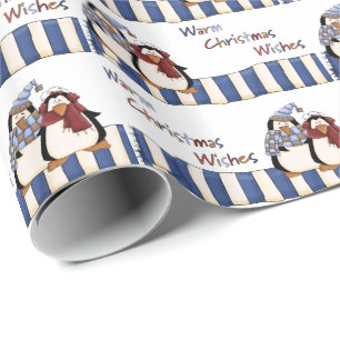 Papier Cadeau Vœux de Noël chaleureux de pingouin