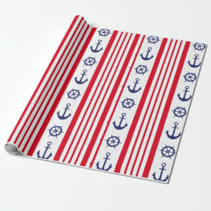 Papier Cadeau Voile nautique Rouge Blanc Bleu Bleu Ancre de bate