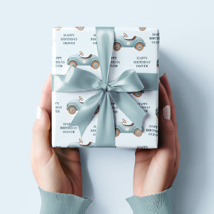 Papier Cadeau Voiture bleu Aquarelle   Joyeux anniversaire