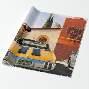 Papier Cadeau Voiture bleue garée à côté du bâtiment en béton br