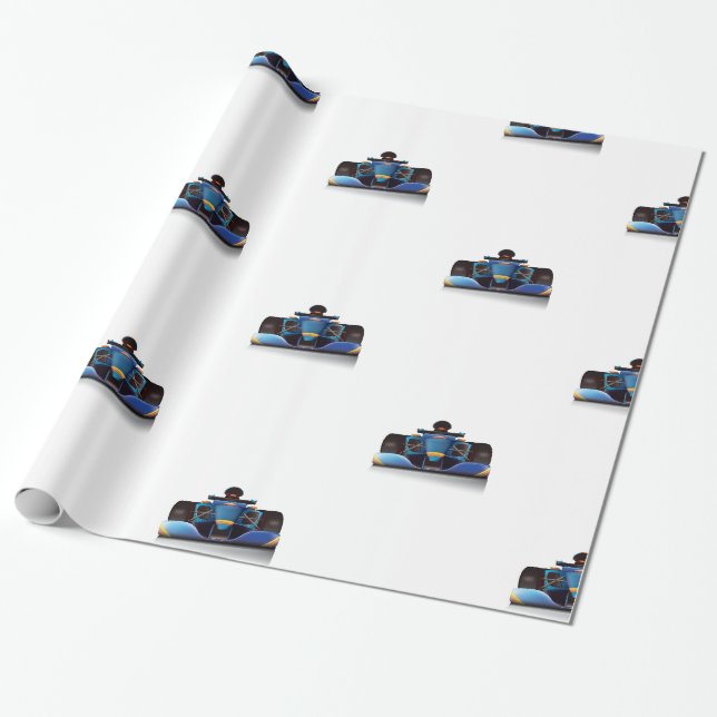Papier Cadeau Voiture de course bleue (Déroulé)