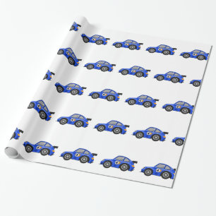 Papier Cadeau Voiture de course bleue adorable - Choisir la coul