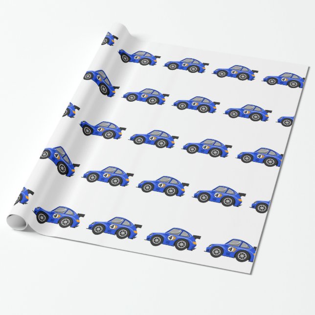 Papier Cadeau Voiture de course bleue adorable - Choisir la coul (Déroulé)