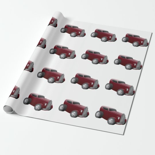 Papier Cadeau Voiture De Muscle De Hot Rod De Rouge De Cerise