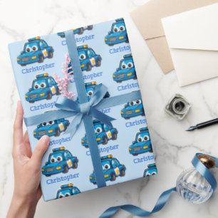 Papier Cadeau Voiture de police heureuse, tout-petit personnalis