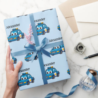 Papier Cadeau Voiture de police heureuse, tout-petit personnalis