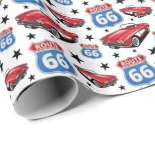 Papier Cadeau Voiture de sport classique rouge C1 1961 Route 66