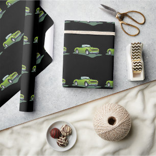 Papier Cadeau Voiture de sport décapotable vert citron rétro