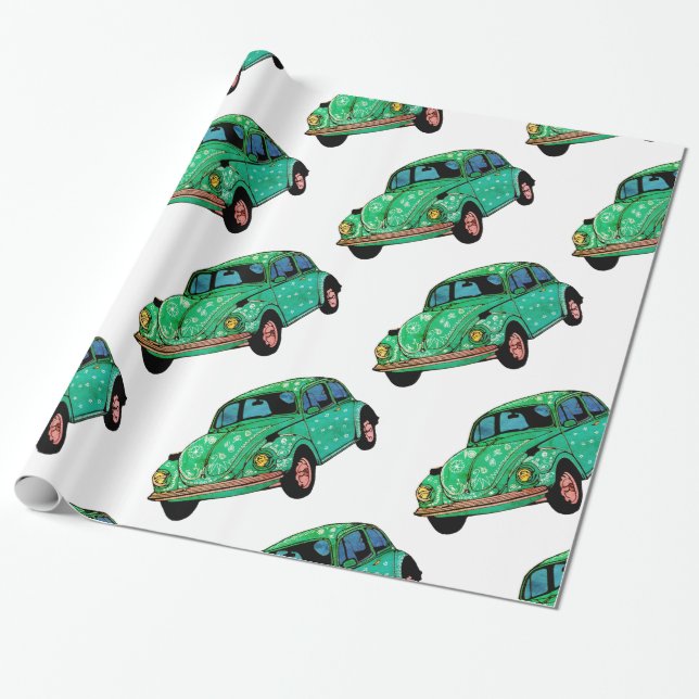 Papier Cadeau Voiture hippie verte Mandala papier enveloppant (Déroulé)