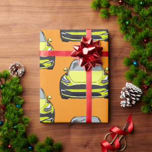 Papier Cadeau Voiture Jaune Électrique SUV Arrière - plan orange