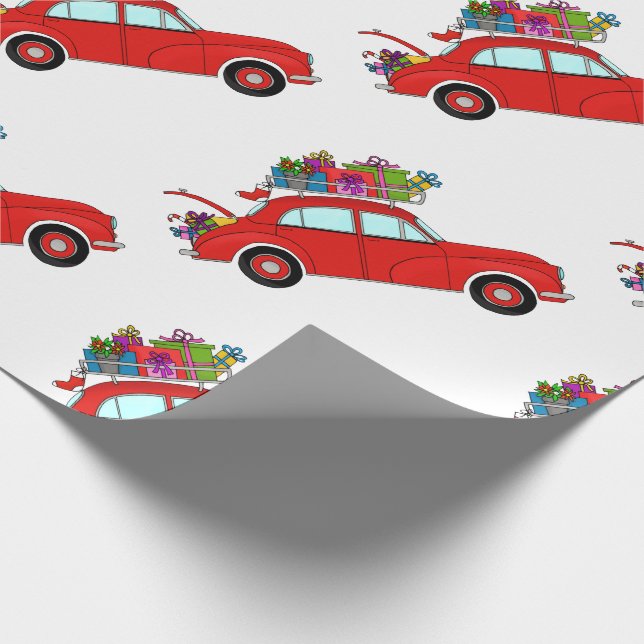 Papier Cadeau Voiture rouge avec cadeaux de Noël (Coin)
