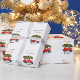 Papier Cadeau Voiture rouge de Noël et arbre