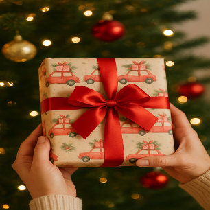 Papier Cadeau Voiture rouge festive   Cadeaux de Noël Design de 