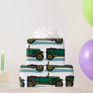 Papier Cadeau Voiture Verte Vintage Classic Vieux-Timer Automobi