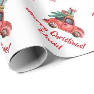 Papier Cadeau Voiture vintage de Noël apportant le papier