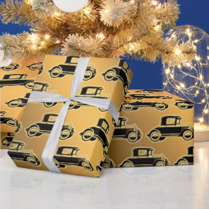 Papier Cadeau Voiture Vintage Noir Or Luxe