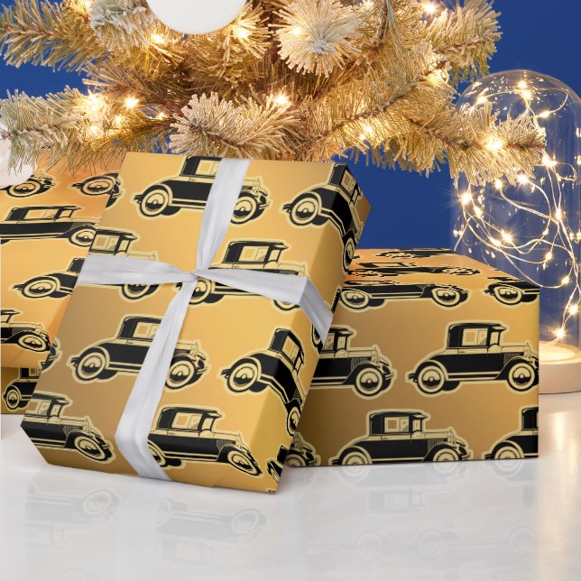 Papier Cadeau Voiture Vintage Noir Or Luxe (Vacances)