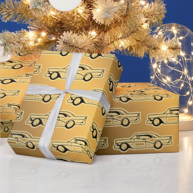Papier Cadeau Voiture Vintage Noir Or Luxe (Vacances)