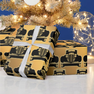 Papier Cadeau Voiture Vintage Noir Or Luxe