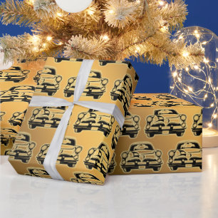 Papier Cadeau Voiture Vintage Noir Or Luxe