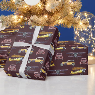 Papier Cadeau Voitures anciennes Avions Biplans 