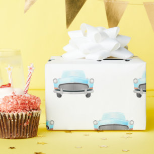 Papier Cadeau Voitures Classiques Bleues Anniversaire Vintage