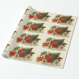 PAPIER CADEAU VOITURES CLASSIQUES, VINTAGE, ARBRE DE NOËL ET CLO