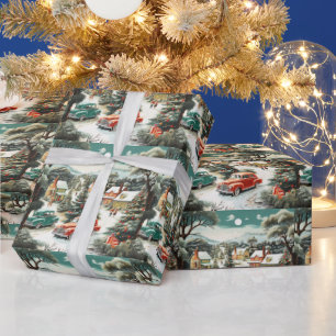 Papier Cadeau Voitures de quartier de Noël Maisons MCM