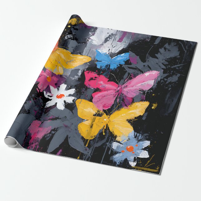 Papier Cadeau Vol de Papillon Abstrait Vibrant (5) (Déroulé)