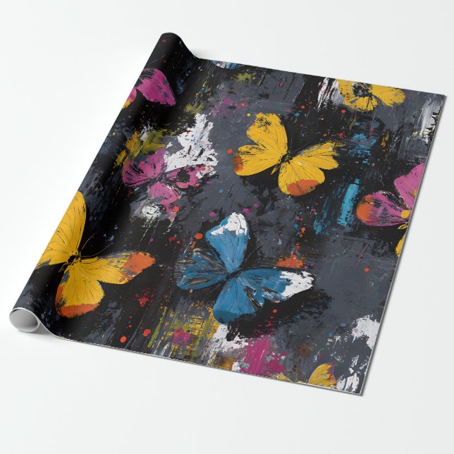 Papier Cadeau Vol de Papillon Abstrait Vibrant (8) (Déroulé)