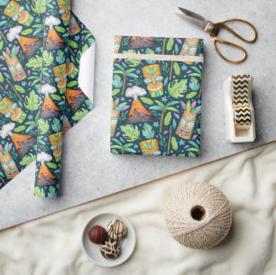 Papier Cadeau Volcan Tiki Jungle Amusant Tropical