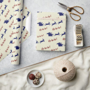 Papier Cadeau Voler Festif amusant Père Noël Sleigh Reindeers sa