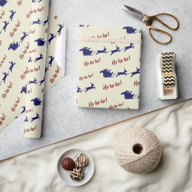 Papier Cadeau Voler Festif amusant Père Noël Sleigh Reindeers sa (Artisanat)