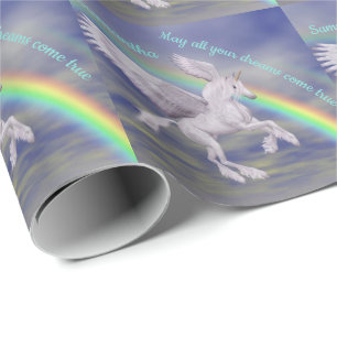 Papier Cadeau Voler Unicorne sur Rainbow Dreams Personnalisé