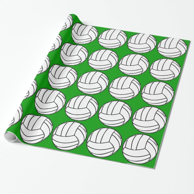 Papier Cadeau Volleyballs sur le vert (Déroulé)