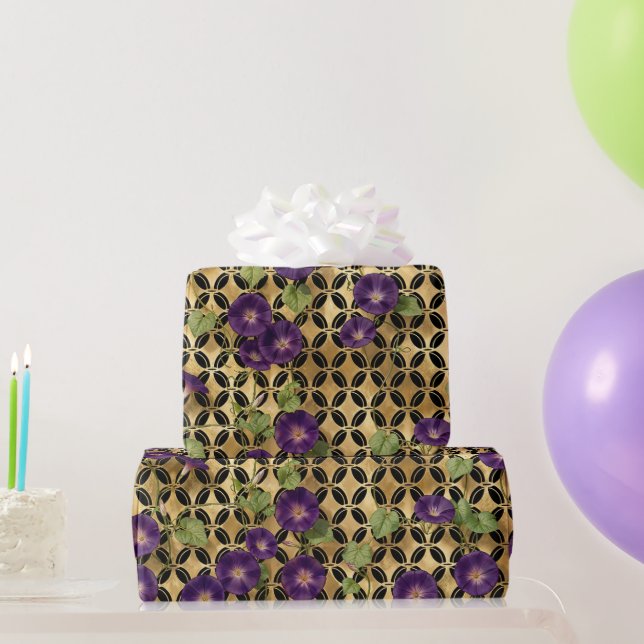 Papier Cadeau Volubilis Sur Un Treillis Doré (Cadeaux de fête)