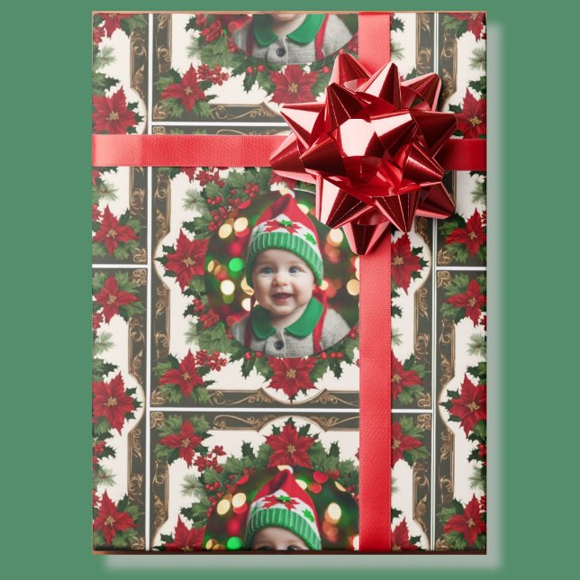 Papier Cadeau Votre bébé de Noël Photo Rouge Vert Rouleau de (Créateur téléchargé)