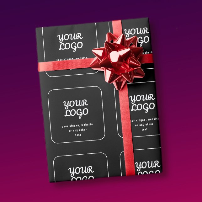 Papier Cadeau Votre logo & slogan ou autre texte | Noir & Blanc (Créateur téléchargé)