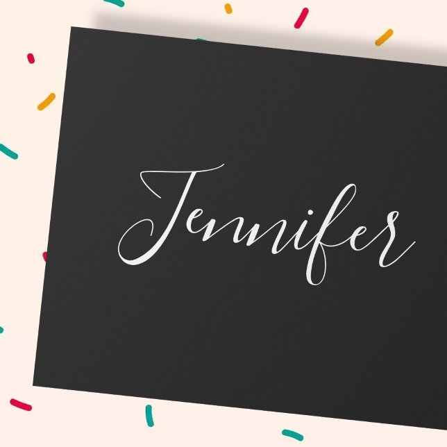 Papier Cadeau Votre nom | Élégant script blanc sur noir (Créateur téléchargé)